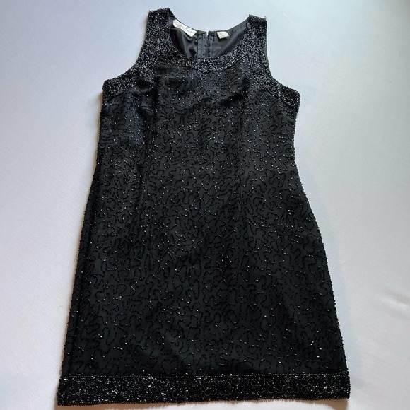 Laurence Kazar Black beaded cocktail dress PL - Picture 1 of 11